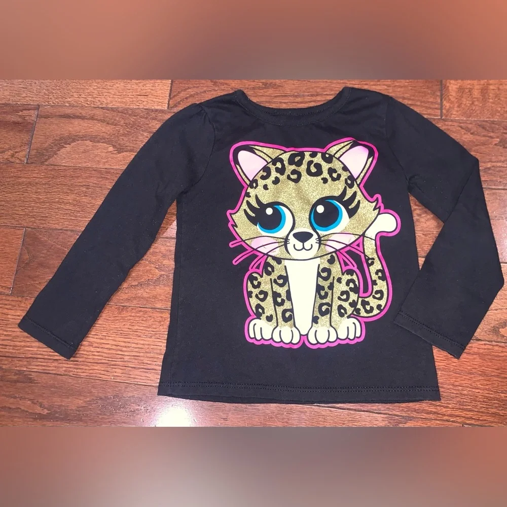 Lot of 2 Toddler Girl Graphic Tees‎ 3T Leopard Cat Cute Core Y2K Kids